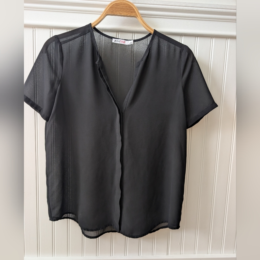 Sheer Black Short-Sleeve Blouse - Classic Women's Top